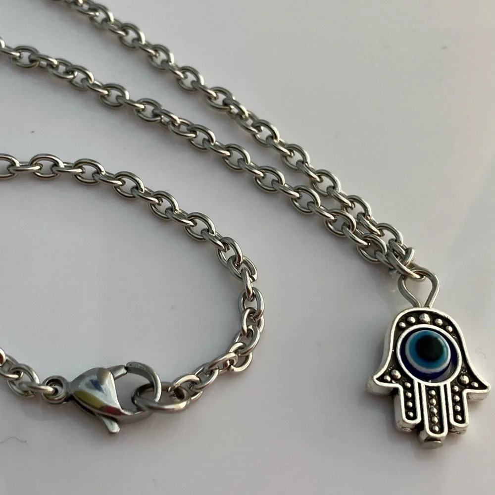 Hamsa Evil Eye Stainless Steel Necklace